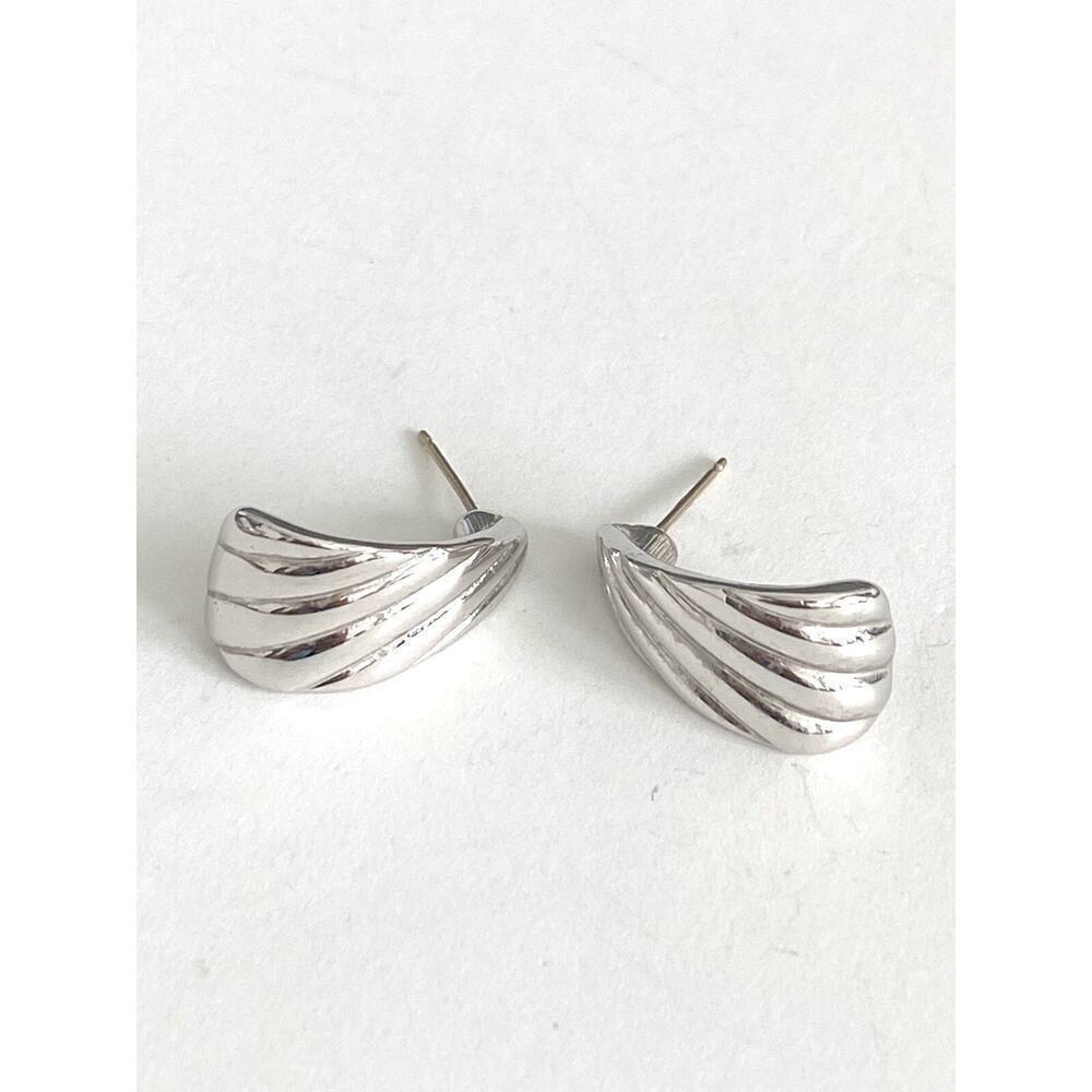 MONET Earrings Studs Triangle Textured Silver Tone